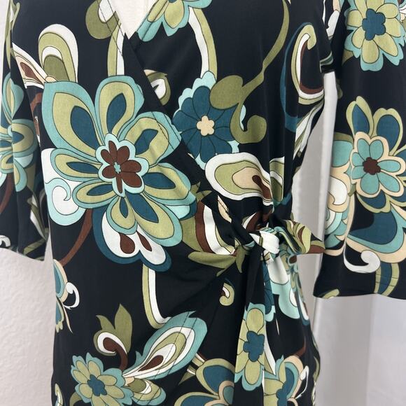 VTG Byer Top Womens Medium Black Retro Floral Wrap Stretch Y2K Boho Fairygrunge - Picture 2 of 11